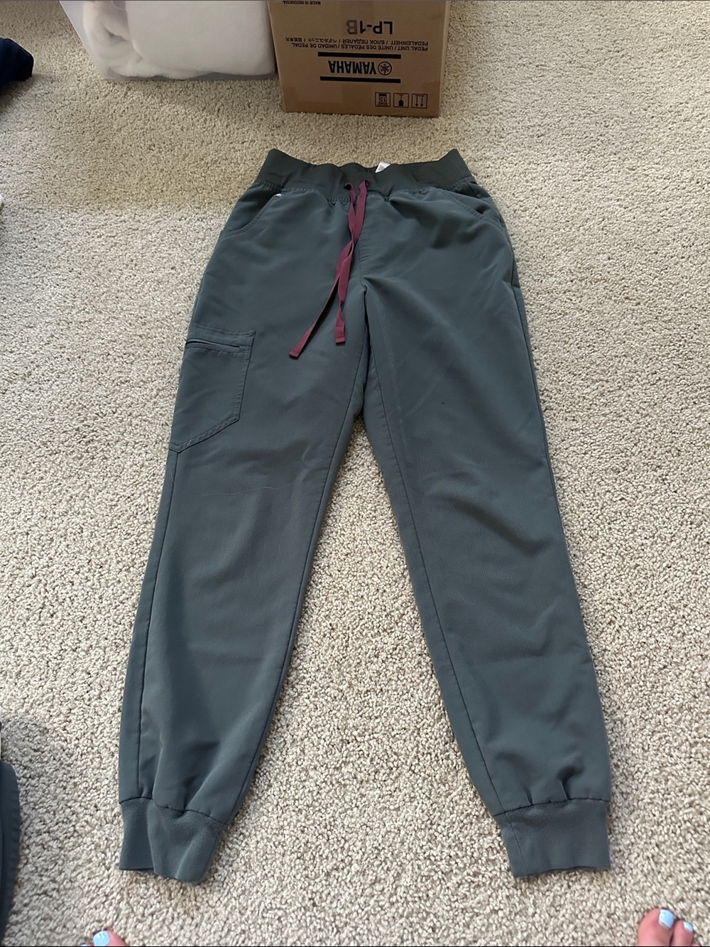 Figs Olive Green Jogger Pants with Burgundy Drawstring